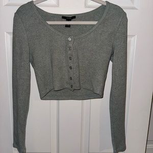 Forever 21 Green Crop Button Down Sweater